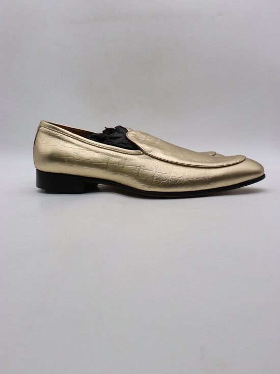 Paul Fredrick Loafers Men\'s US Size 11 M Gold Leather Slip On Dress Shoes